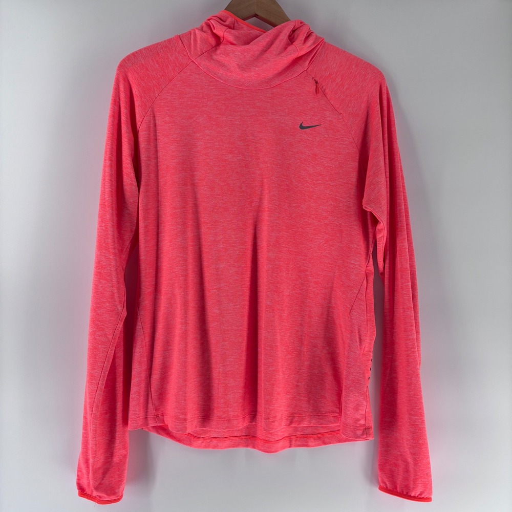 Nike Running Hoodie Women Large Orange Dri-FIT Balaclava Thumbholes Athletic Top